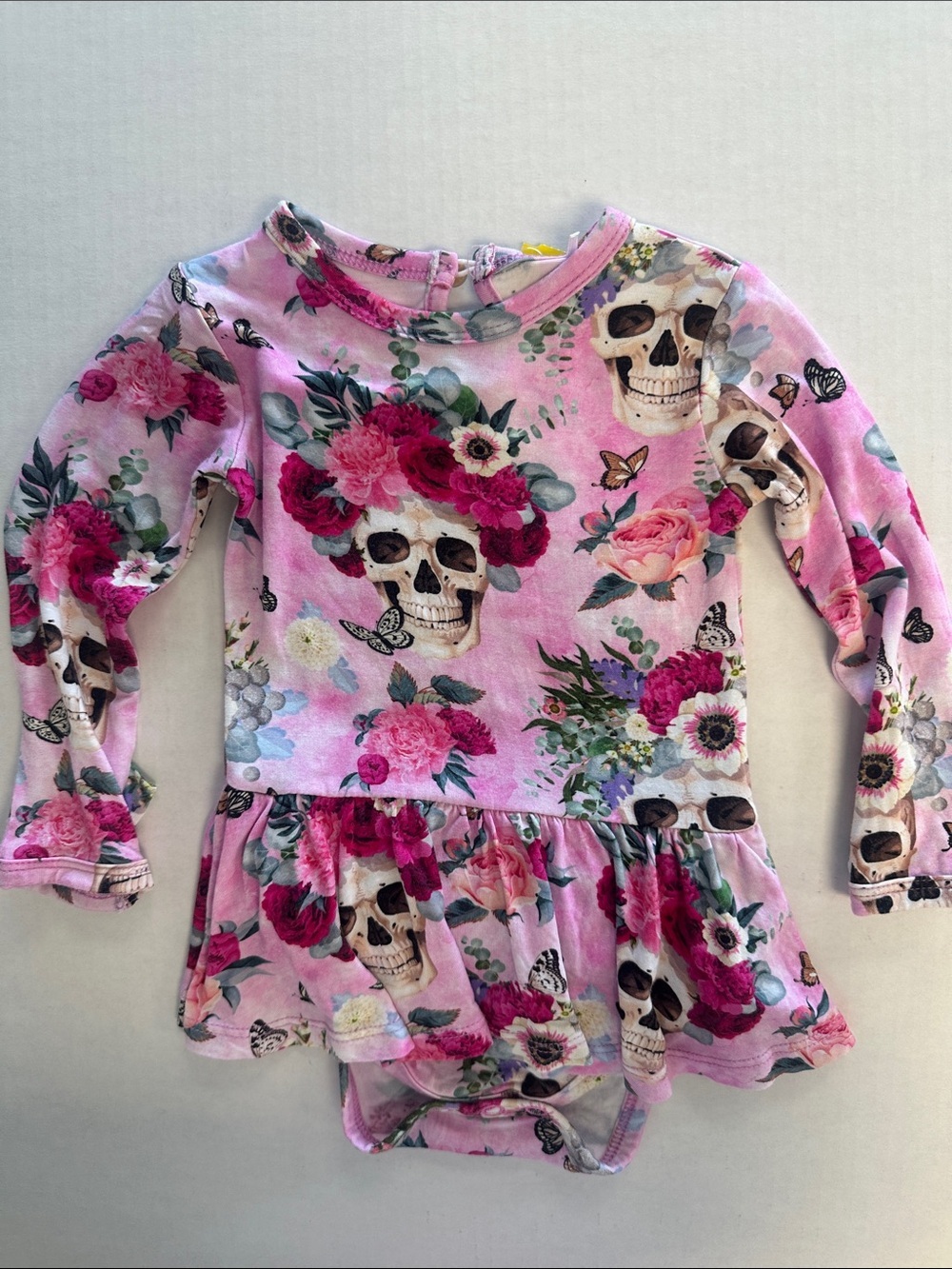 Little Bum Bums n Roses Floral Skull skirted Romper Dress Ruffle butt   3-6m